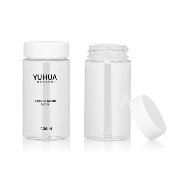 Bouteille en plastique cylindrique claire avec le chapeau blanc 210ml 120ml
