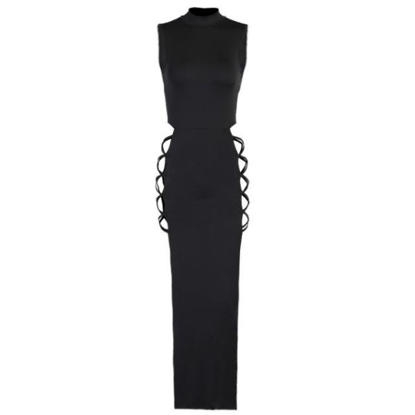 Low Moq clothing Manufacturer Women'S Cut Out Side Lace Up Sleeveless Bodycon Maxi Dress