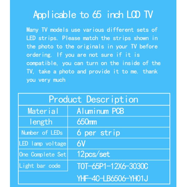 L65P1-CUD 65U668EBC TCL TV Заднее освещение 65XU1600 YHF-4C-LB6506-YH01J