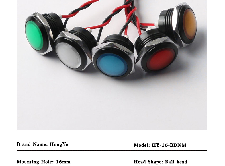 16mm Indicator Light Waterproof Five Colors Optional Oxidized Black Strip Line signal Light