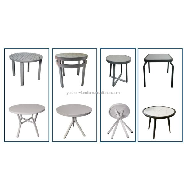 Hotel Contract Minimalist Aluminum Side Table Blue Tri Leg for Lobby Lounge Terrace