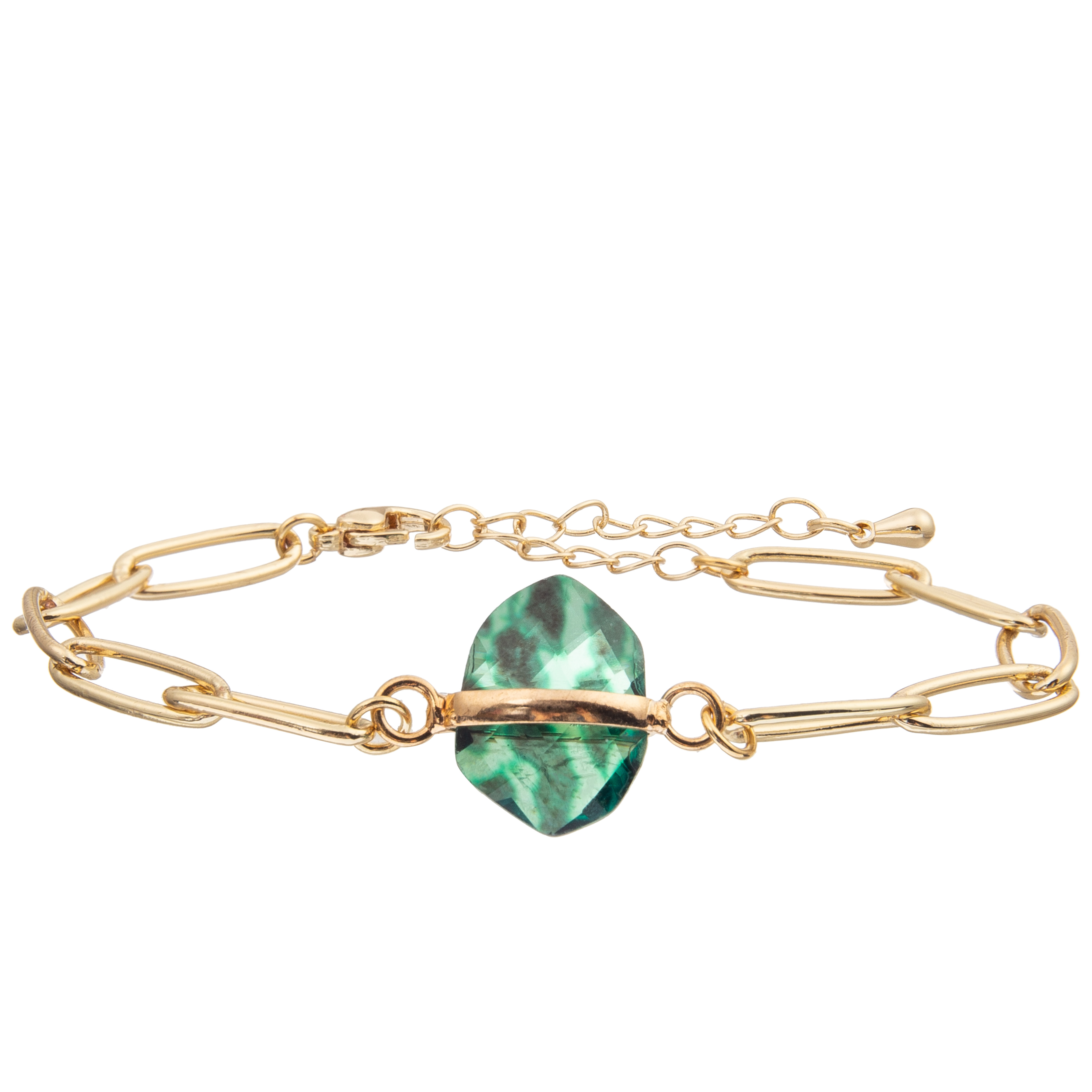 Браслет Bangle звена цепи PaperClip установил с бирюзой покрытой золотом граненной