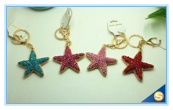 Rhinestone metal Starfish Keychain Attachment Cute Metal Keychain For Women's Gift