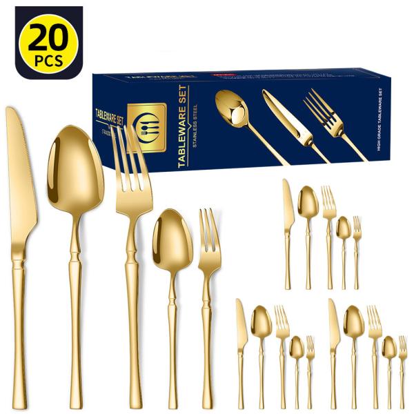 Set de talheres de aço inoxidável 20 peças cintura pequena padrão de martelo de aço inoxidável caixa de presente de talheres ocidentais