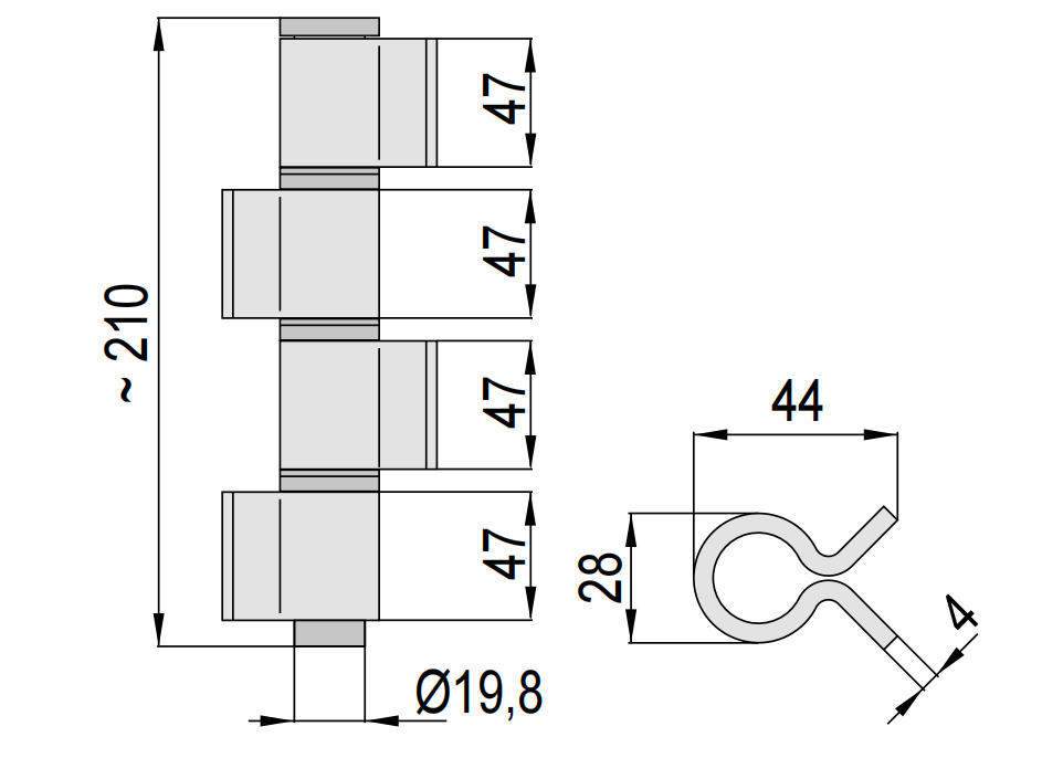 Welding hinge H26504X hinge leaf ringent, with washer or bearing,material:iron, finishing:self color or zinc plating