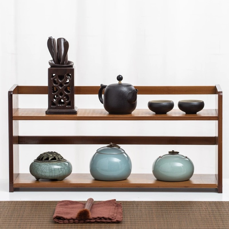 Custom Size Antique Double-Layer Solid Wood Book Kitchen Storage Rack Cup Holder for Tea Coffee Cups Dinnerware