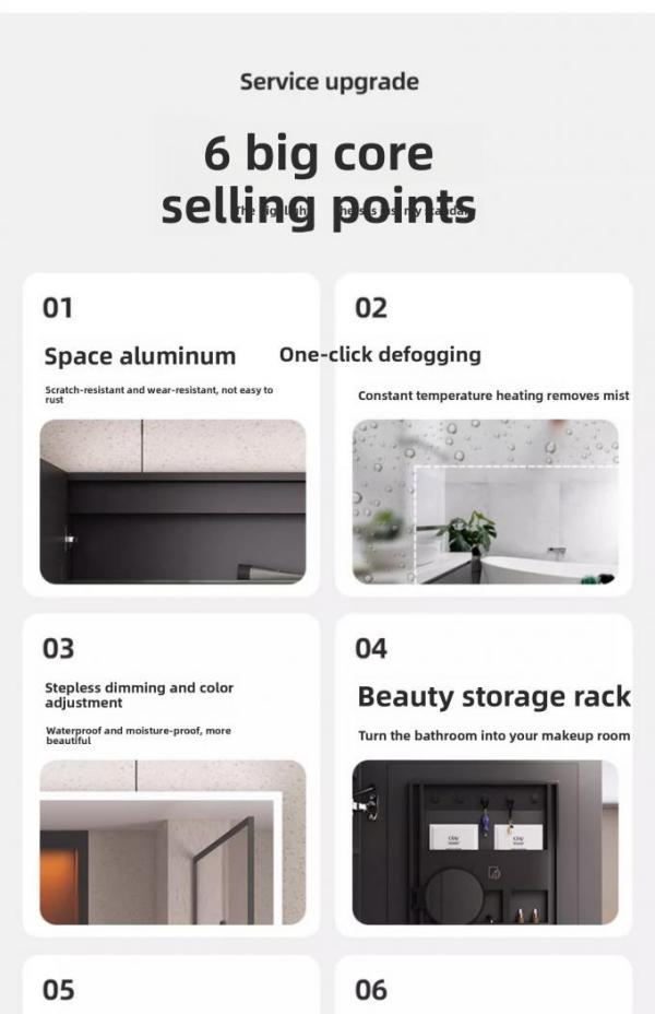 Smart Modern Medicine Bathroom LED Mirror Cabinet Water Resistant Illuminated Storage Organizer Aluminum Frame for Hotel Villa