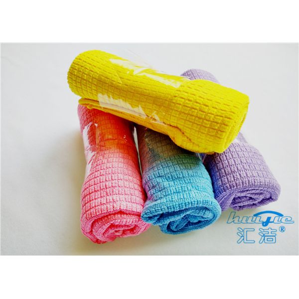 4P Plaid Household Microfiber Cloth For Window Cleaning , Purple Cleaning Cloth