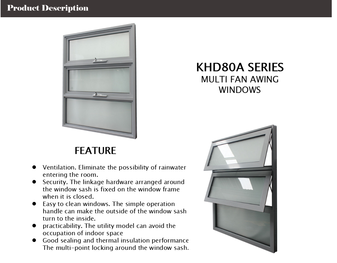Silver Anodized Frame Aluminum Awning Windows Horizontal Tilt And Swing
