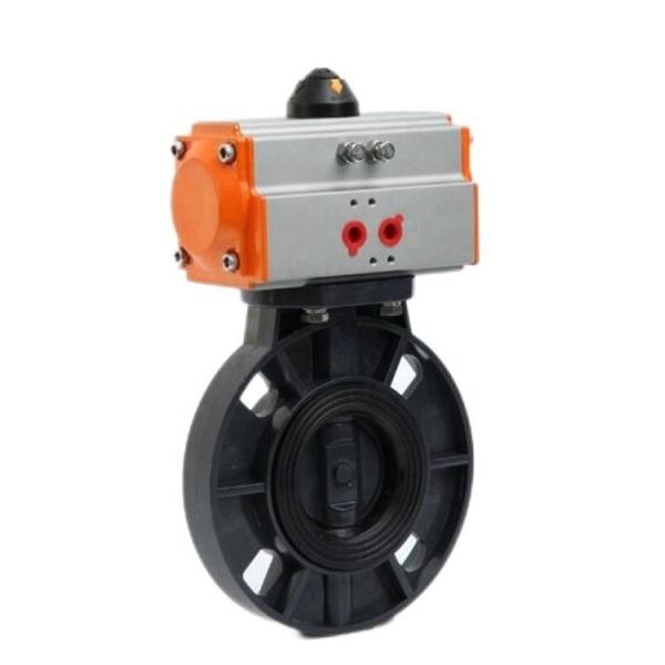 UPVC Wafer Pneumatic Butterfly Valve EPDM Seat Anti-Corrosion Plastic Butterfly Valve for Chemical Sewage Pipeline