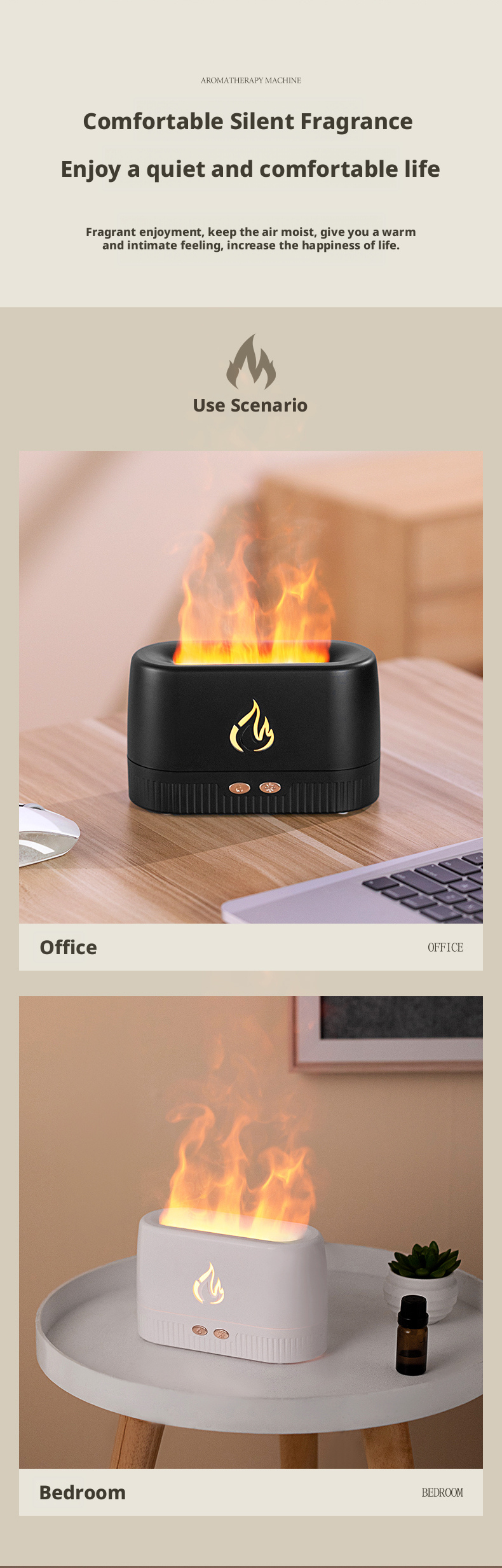 Essential Oil Flame Aromatherapy Diffuser USB Powered With LED Flame Light OEM Size