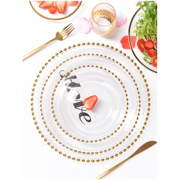 Wedding Round Fruit Salad Gold Plated Dish Glass Beaded