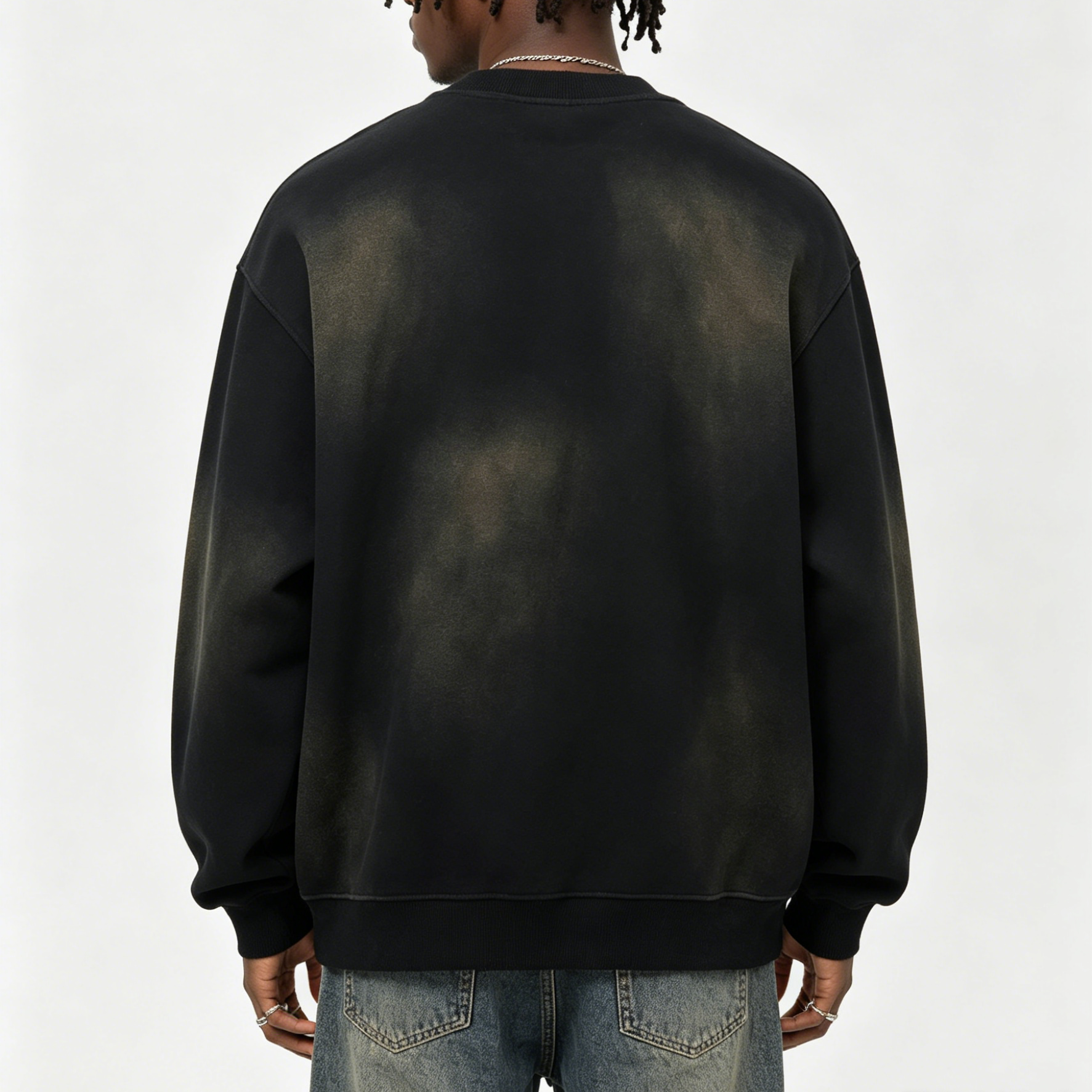 Loose Fleece Lined Hoodie Permanganate Washed Crew Neck Streetwear 351GSM - 400GSM