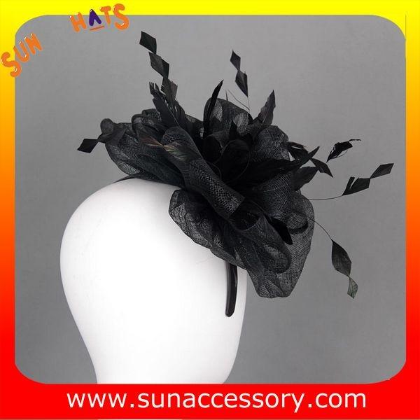 0921 hot sale fashion black sinamay fascinators hats and caps with feather,Fancy Sinamay fascinator  from Sun Accessory