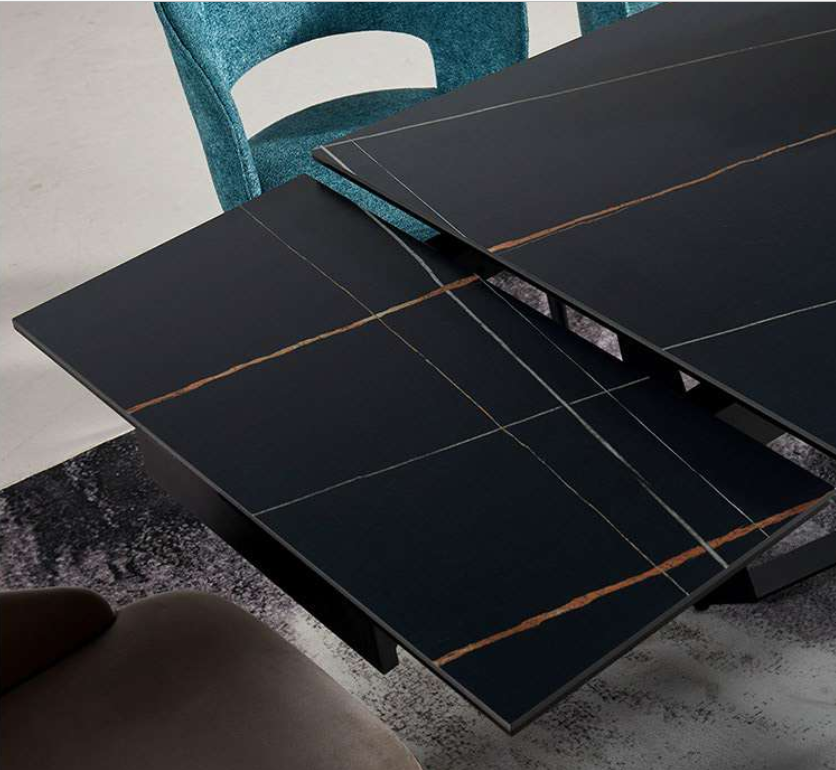 Factory Nordic Style Rock Top Panel Tables Extendable Dinner Table Foldable Rectangular 8 Seater Dining Tables Set