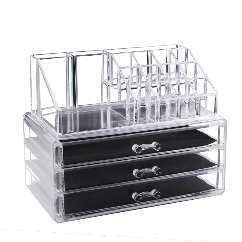Transparent Acrylic 3-Layer Makeup Storage Box with Desktop Display for Top Makeup Skin Care Cosmetics and Magnetic Card Use