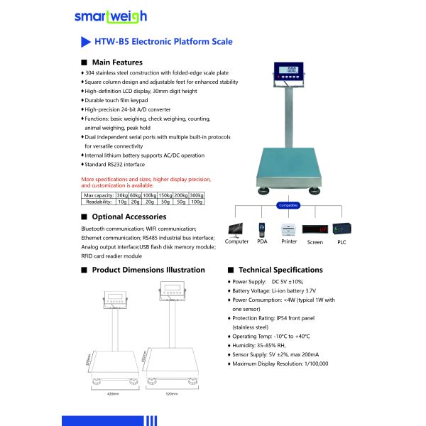 High Precision Digital Weighing Scale 150KG Stainless Steel Industrial Platform Scale