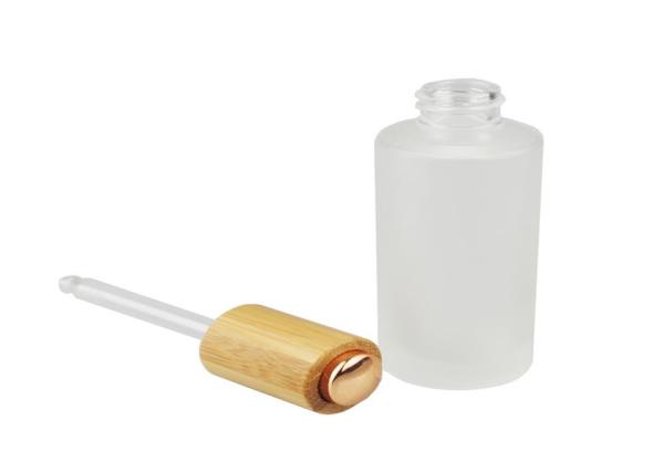 Frost Glass Empty Lotion Jars , Nail Polish Cosmetic Glass Bottles With Bamboo Cap Lid
