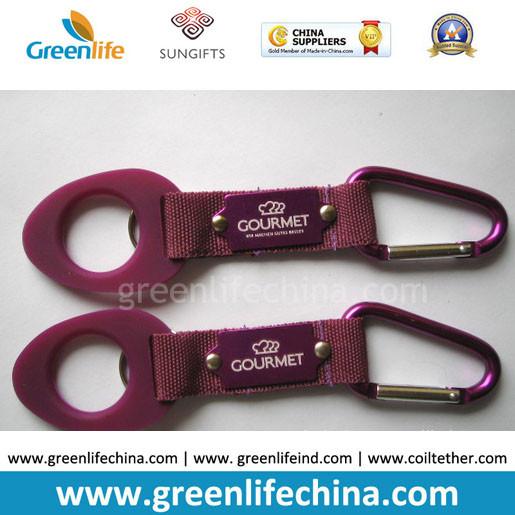 Promotional custom logo red Karabiner with short strap&rubber water bottle loop holder