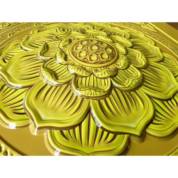 600x600mm Aluminum Metal Ceiling 3D Temple Board Gold Foil Buddha Hall Lotus