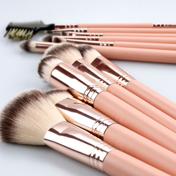 Complete Face And Eye Cosmetic Makeup Brush Set Champagne Gold Color
