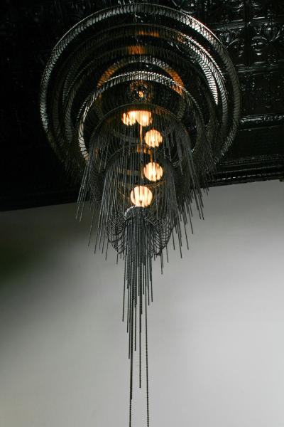 Handmade waterfall led chandelier aluminum chain tassel Black ceiling lamp fixtures(WH-CC-32)