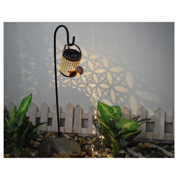 Solar Creative Iron Kettle Shower Floor Lamp for Outdoor Garden Landscape