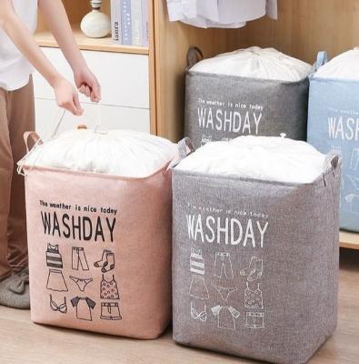 White Kids Baby Cotton Canvas Fabric Storage Bin Dirty Cloth Toys Collecting Basket Set Foldable Custom Laundry Bags