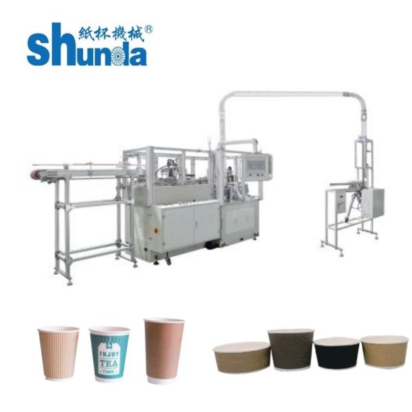 Blue Double Wall Paper Cup Machine , PLC Paper Cup Production Machine Double Wall Paper Coffee Cup