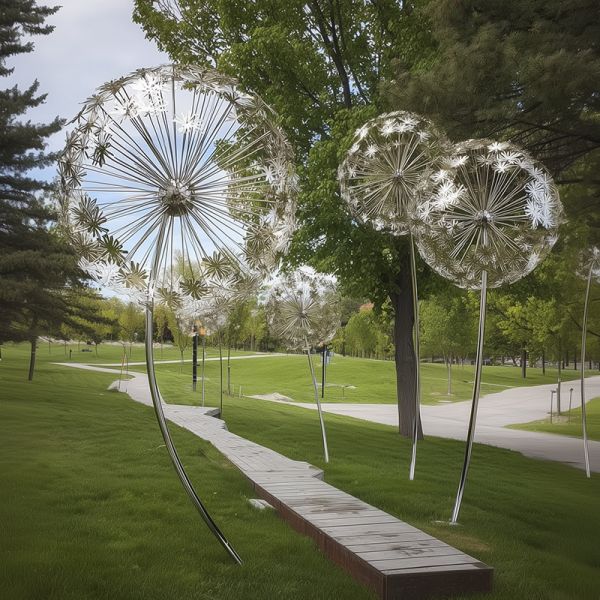 Modern Minimalist Sculpture Stainless Steel Dandelion Garden Sculpture For Park Decor