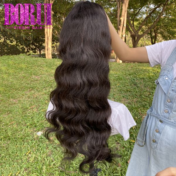 Пре общипанные выровнянные надкожицей парики 100% Фронтал шнурка человеческих волос объемной волны