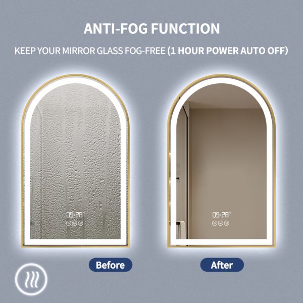 Luxury Arch Shape Black Framed Bathroom Mirror , Smart LED Bathroom Mirror IP54 Waterproof