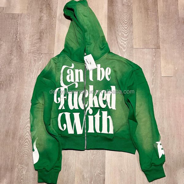 Camisetas con capucha personalizadas 3D Impresión de pulpa Logotipo francés Terry Sudaderas de sol desvanecido Vintage Acid Wash Distressed Zip Up Hoodie Unisex para hombres