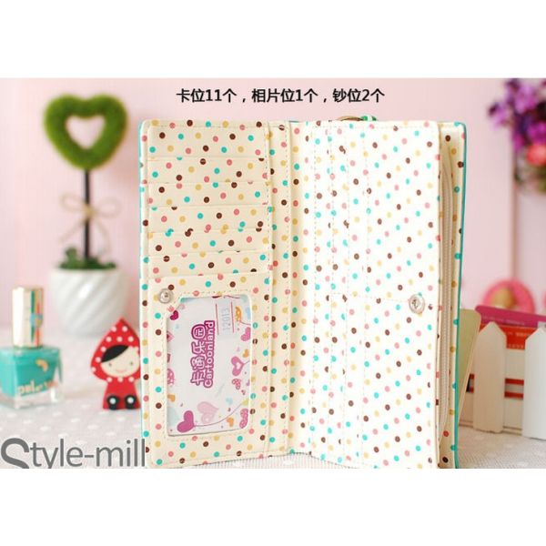 New Korean cute cat print bow candy-colored Japanese girls wave point zipper long wallet