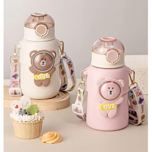 Pink/Blue/Cyan/Purple Double Wall Stainless Steel Children Thermos Cup with Straw Lid