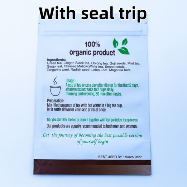 Biodegradable And Eco-Friendly Stand Up Pouches For Nutraceuticals Packaging With Reusable Zipper And Tear Notch.