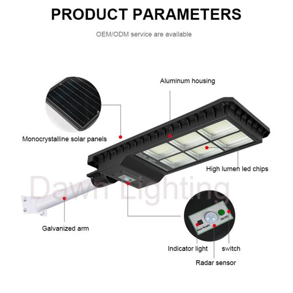 60w 120w 180w Solar Powered LED Street Lights All In One Die Cast Aluminum