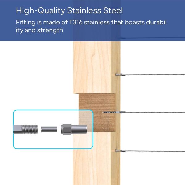 Tensión de cuerda de alambre ajustable de 1/8 pulgadas con tornillos de retraso roscados de la mano izquierda y derecha para el kit de barandillas de cable interior y exterior