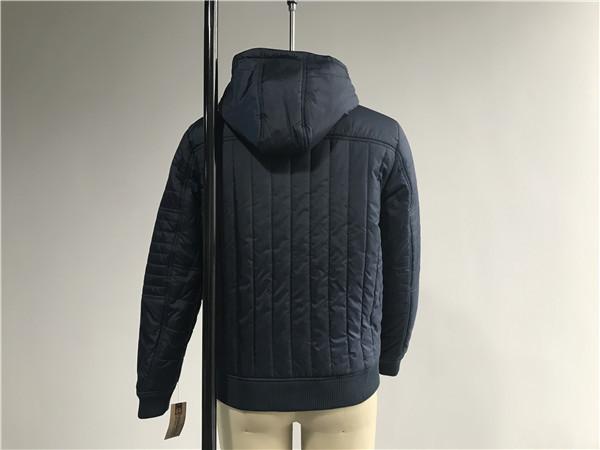 Plastic Zip Pu Leather Coat Navy Polyester Nylon Bomber Puffer Jacket With Hood TW77571