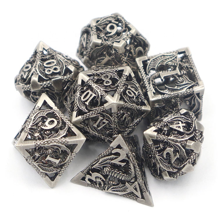 Customized Color Metal Hollow Dice Set with Polyhedral Shape for DND RPG Games