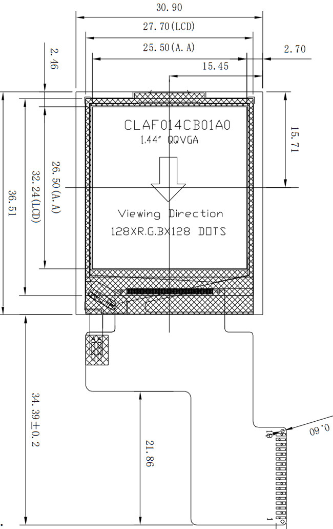 18 штифтов 1,44 дюймовый квадратный TFT LCD дисплей, 128x128 LCD дисплей MCU 8 битов Интерфейс