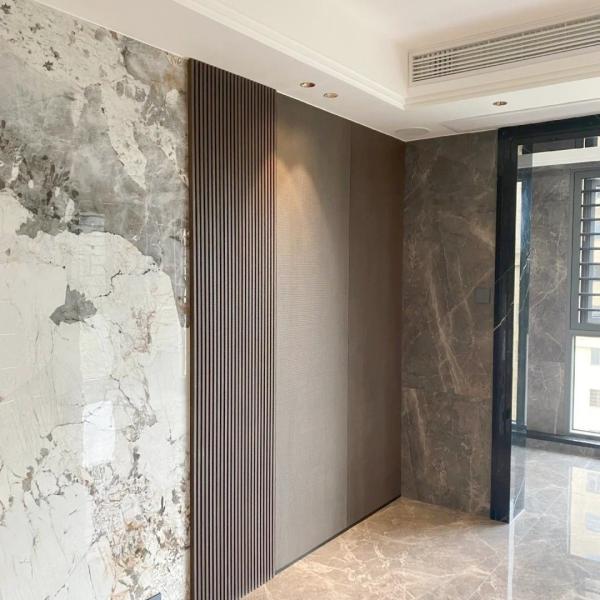 Melamina superfície acústica de madeira painéis de ardósia 2400mm comprimento para decoração de interiores