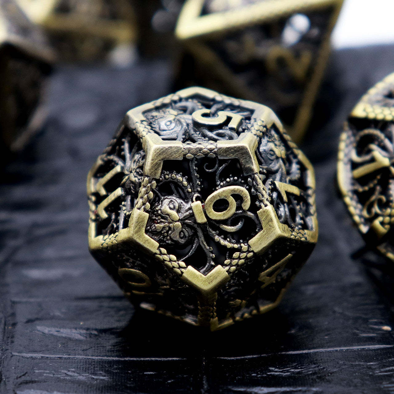 Archaize Gaming Dice with Engraved Numbers Matte Finish and 7 Dice Set for Vintage Look