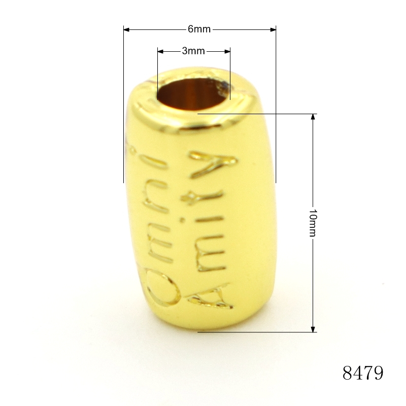 Gold Plated 10mm Diameter 3mm Hole Metal Bead Zinc Alloy Custom Logo Text Bead Bracelet Spacer Beads
