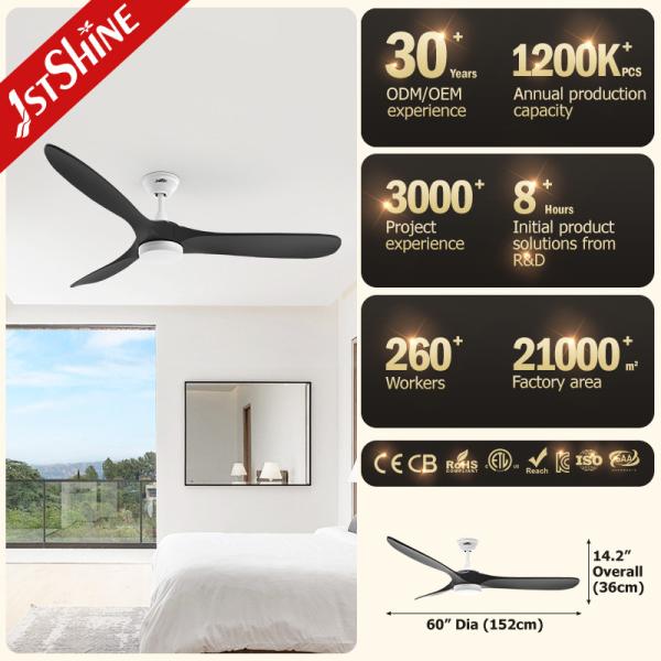 Ventilador de teto LED com luz LED negro de madeira maciça