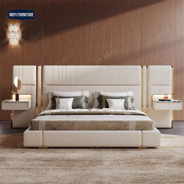 Soft Bed Luxury Modern Bedroom Set Single King Upholstered Leather Storage Swivel Wooden Frame Home Furniture