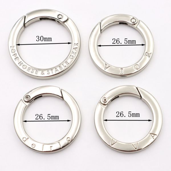 Black / Silver Car Key Chain Ring Open Gate Metal Ring Clasp With Clear Engraved Logo
