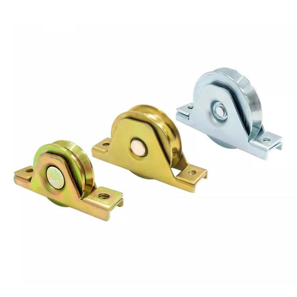 Rueda de puerta corredera galvanizada ruedas de puerta de ranura con soporte