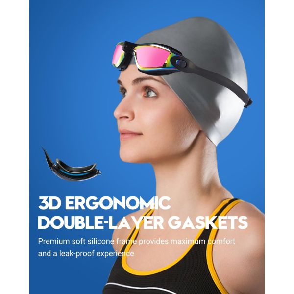 UV Protection Swim Goggles for Adults with No-Leak and Anti-Fog Features PC Frame