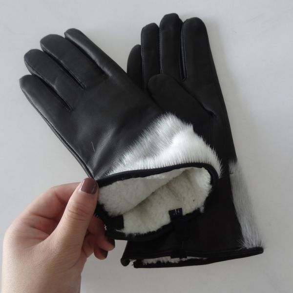Sheepskin Womens Soft Leather Gloves Wool Lining Simple Classic Style